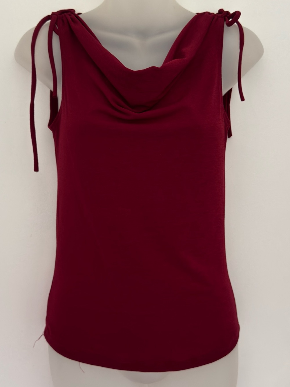 Vintage Candy Rain Burgundy Cowl Neck Sleeveless Top Tie Shoulder Y2K babydoll